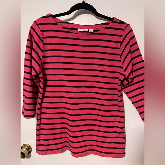L. L. Bean Women’s Pink and Blue Heritage Sweater 3/4 Sleeve Boatneck Women’s L - Picture 5 of 5